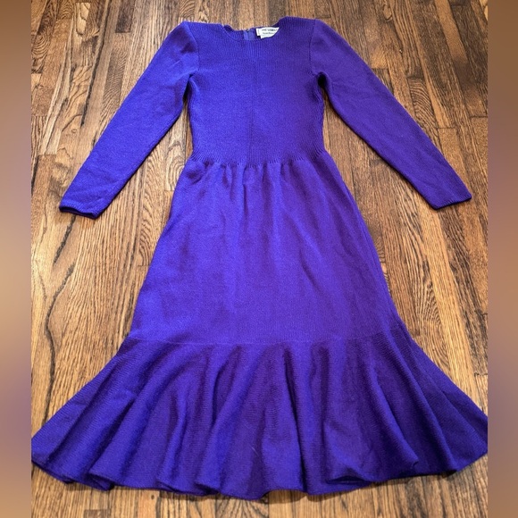 Pat Sandler for Wellmore Vintage Midi Long Sleeve Purple Sheath Dress Size 6 - Picture 7 of 10